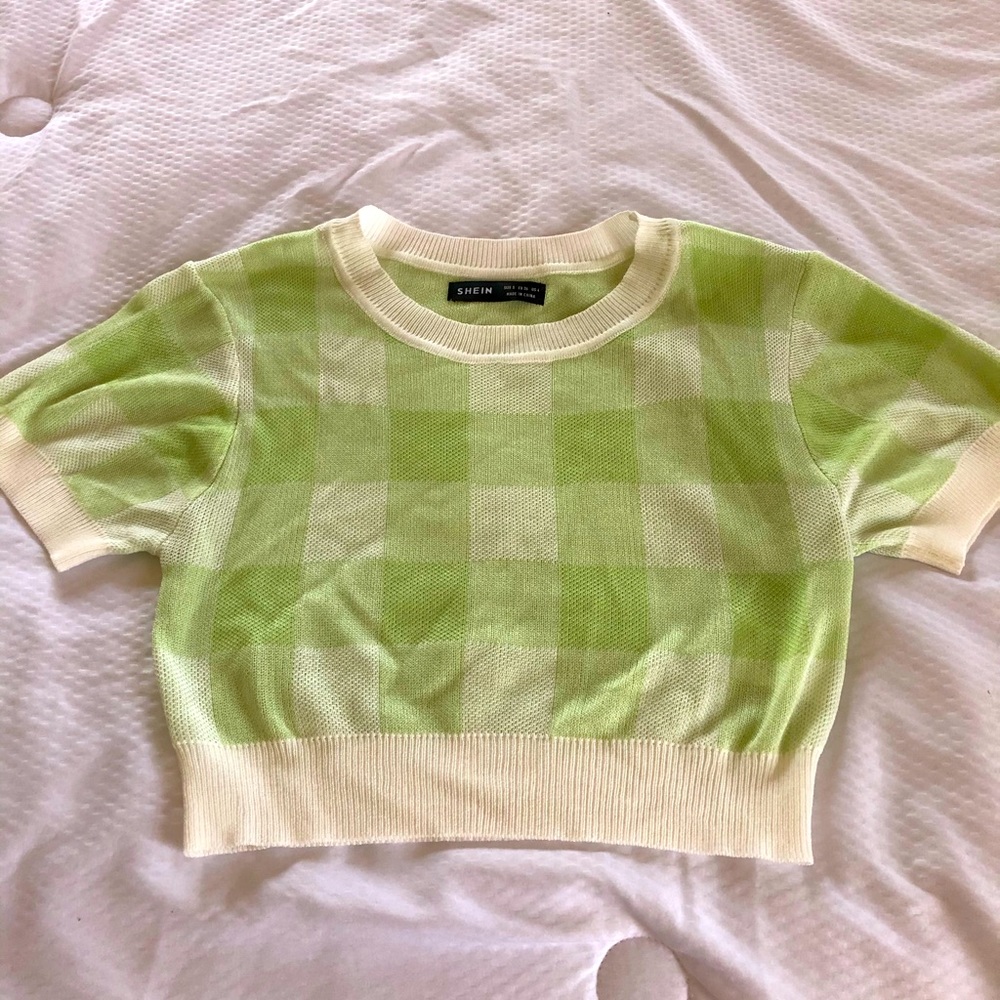 shein green plaid cropped top